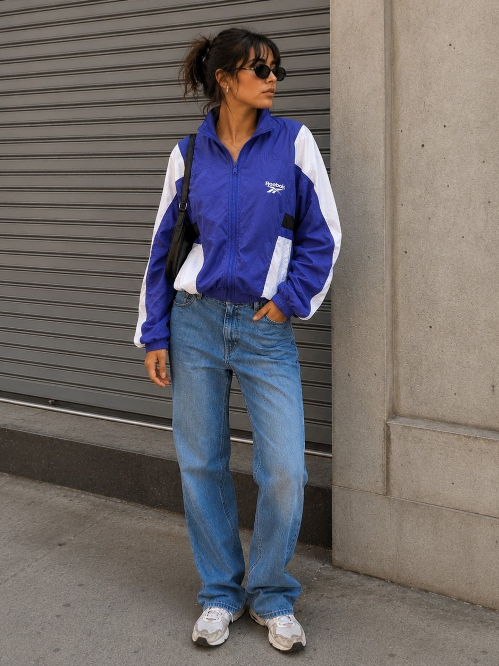 Vintage 90s Reebok Colorblock Nylon Windbreaker Track Jacket Blue White Size S